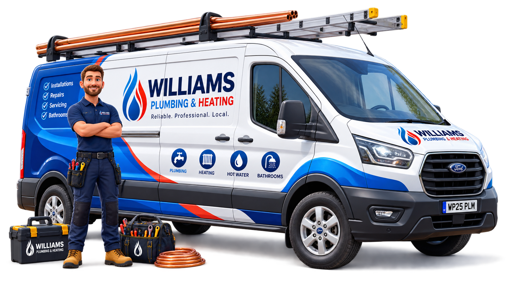 Williams Plumbing van and plumber